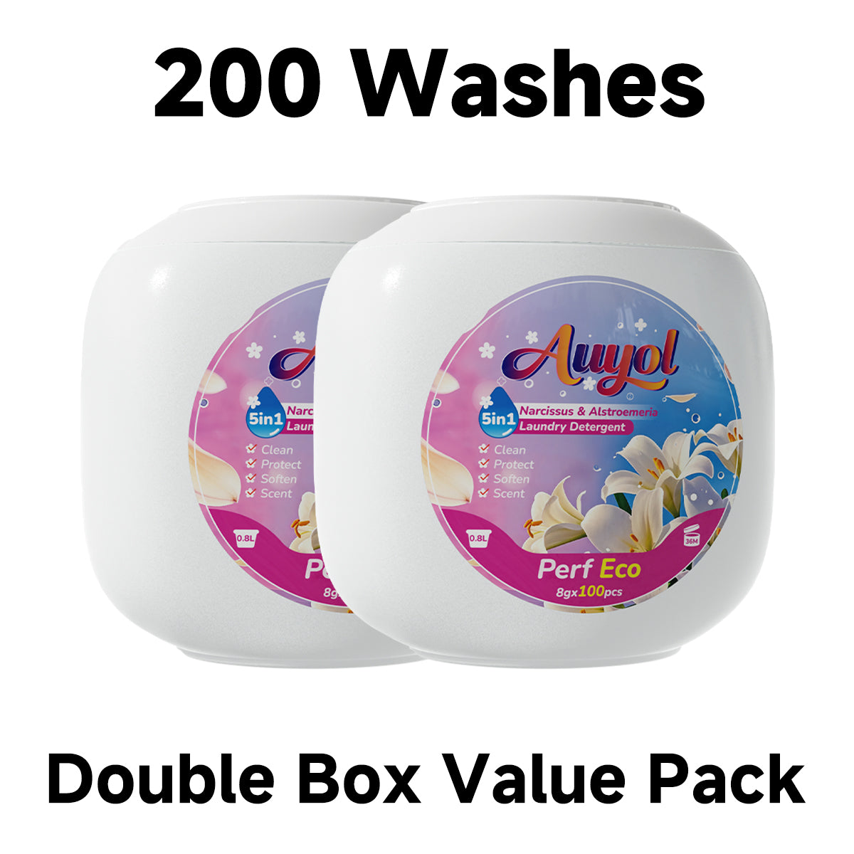 Auyol 5 in 1 Laundry Pods Non-bio Ultra-concentrated Lily Fragrance detergent Long Lasting scent booster softener Travel Laundry Beads Laundry Detergent Laundry power clean 200/ 100pcs C